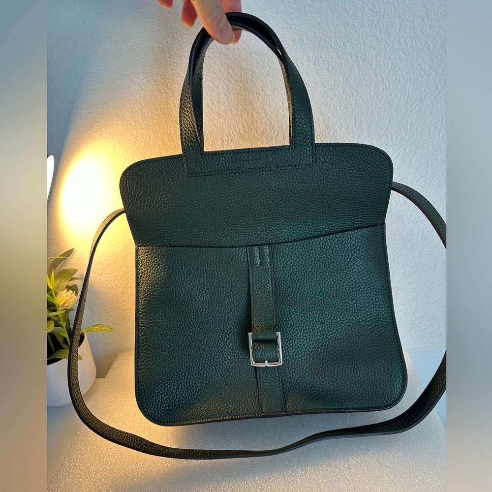 Genuine Leather Cross Body Handbag Olive Green made in Korea